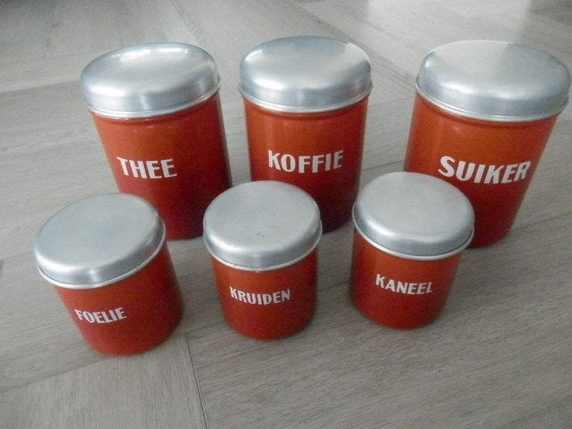 Emaille voorraadblikken in mooie, gave staat, Antiek en Kunst, Ophalen of Verzenden