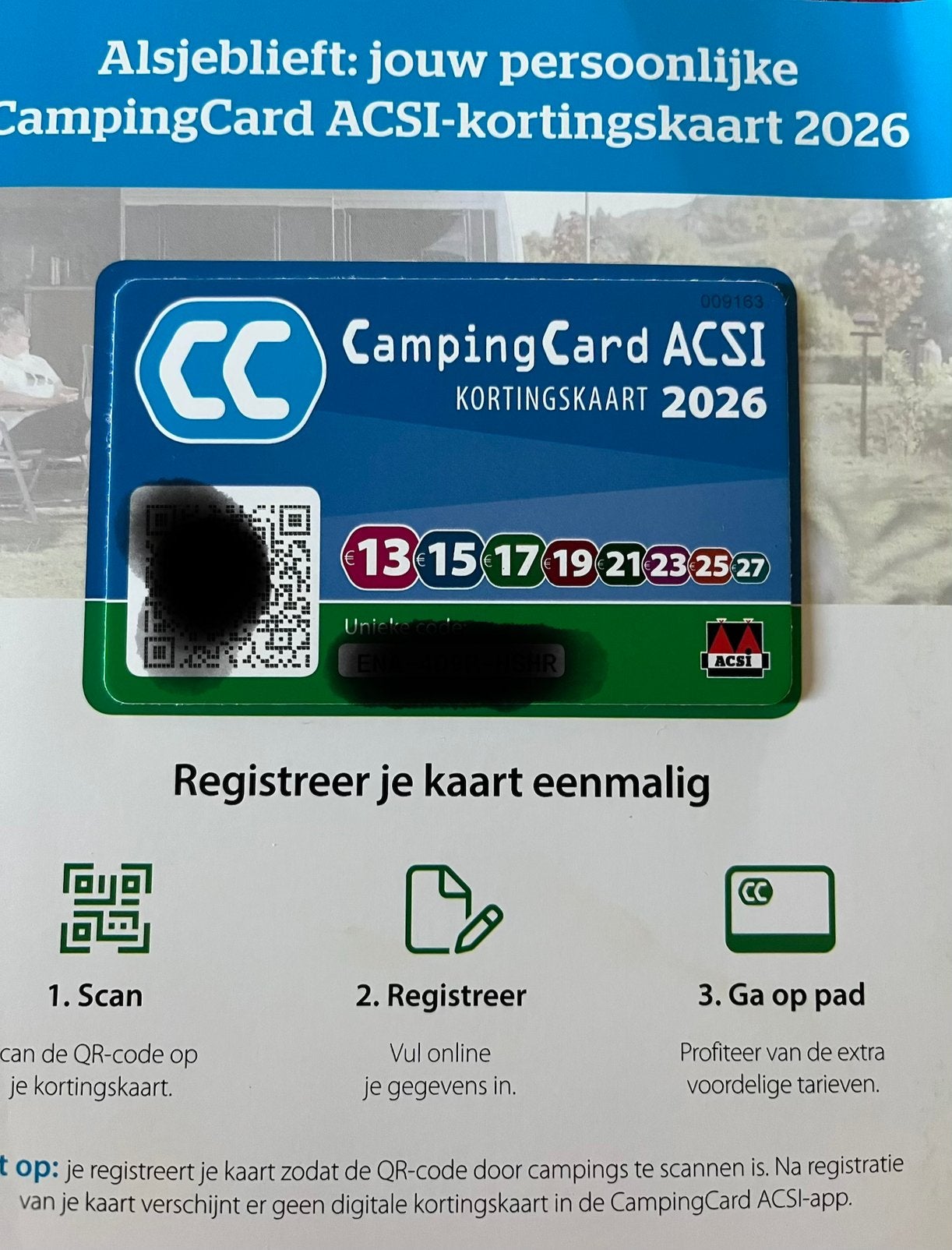 Campingcard acsi kortingskaart 2026, Ophalen, Nieuw