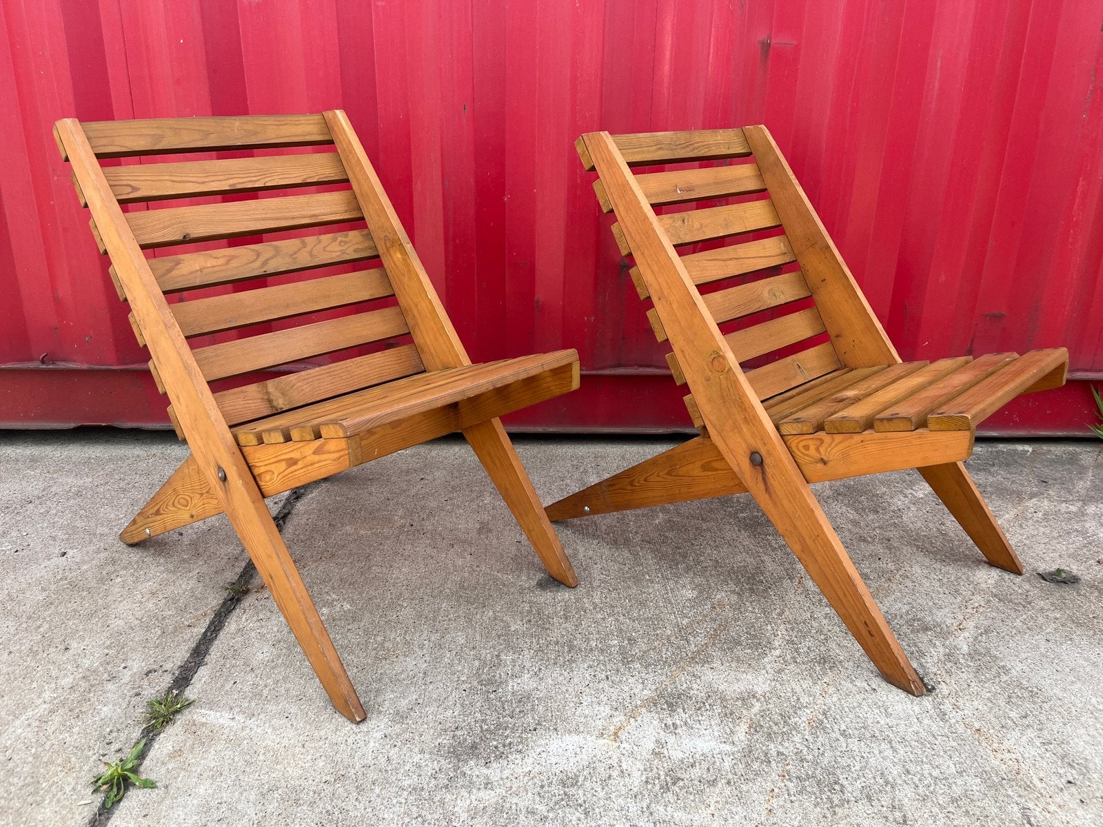 2x vintage houten schaarstoelen., Huis en Inrichting, Stoelen, Ophalen of Verzenden, Gebruikt, Bruin
