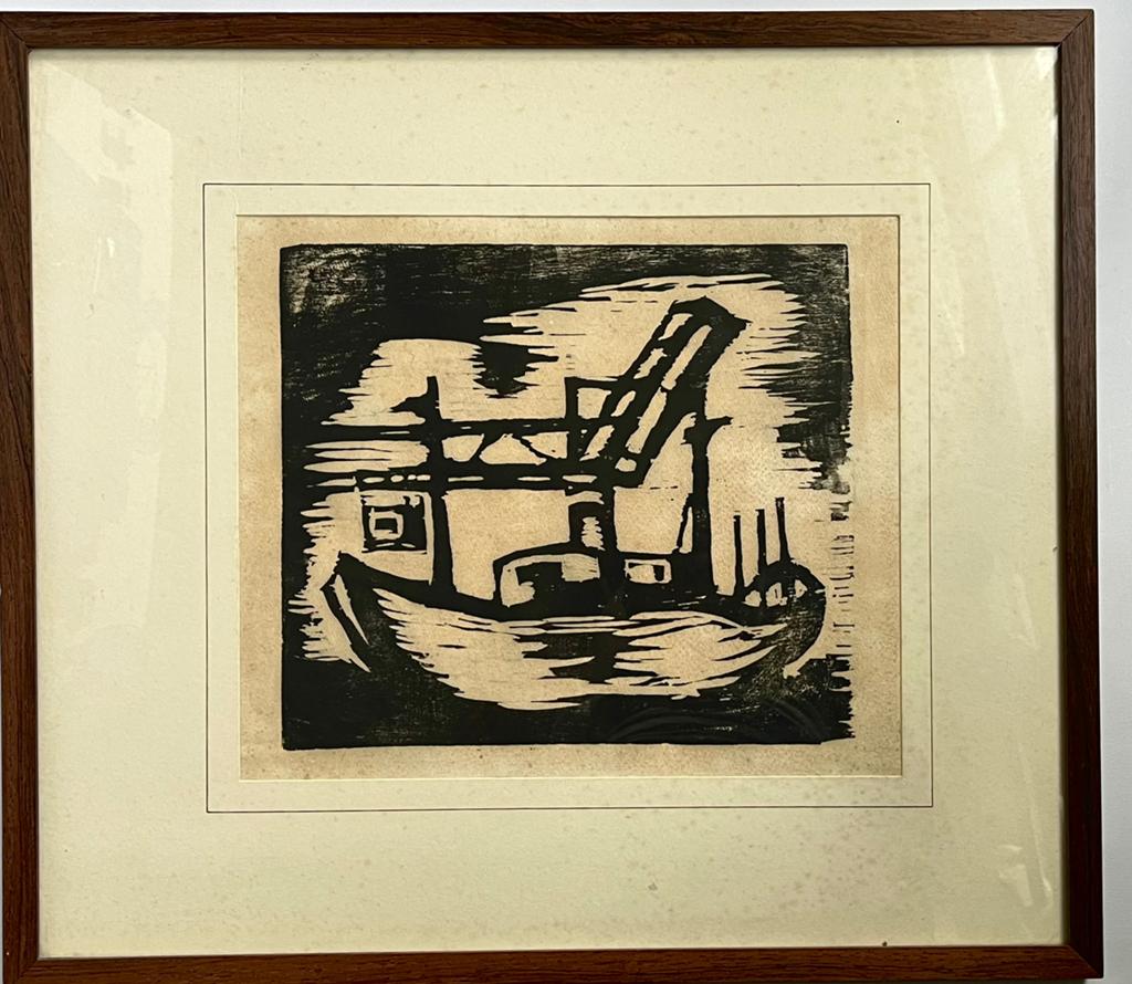 Herman Stammeshaus (1918-1991) Boot Linoleumsnede, 26 cm, 1950 - 1999, Ophalen of Verzenden, Houtsnede