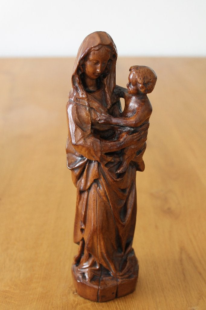 Houten sculptuur beeld Madonna + Kind, Maria met Jezus 25 cm, Antiek en Kunst, Antiek | Religie, Ophalen of Verzenden