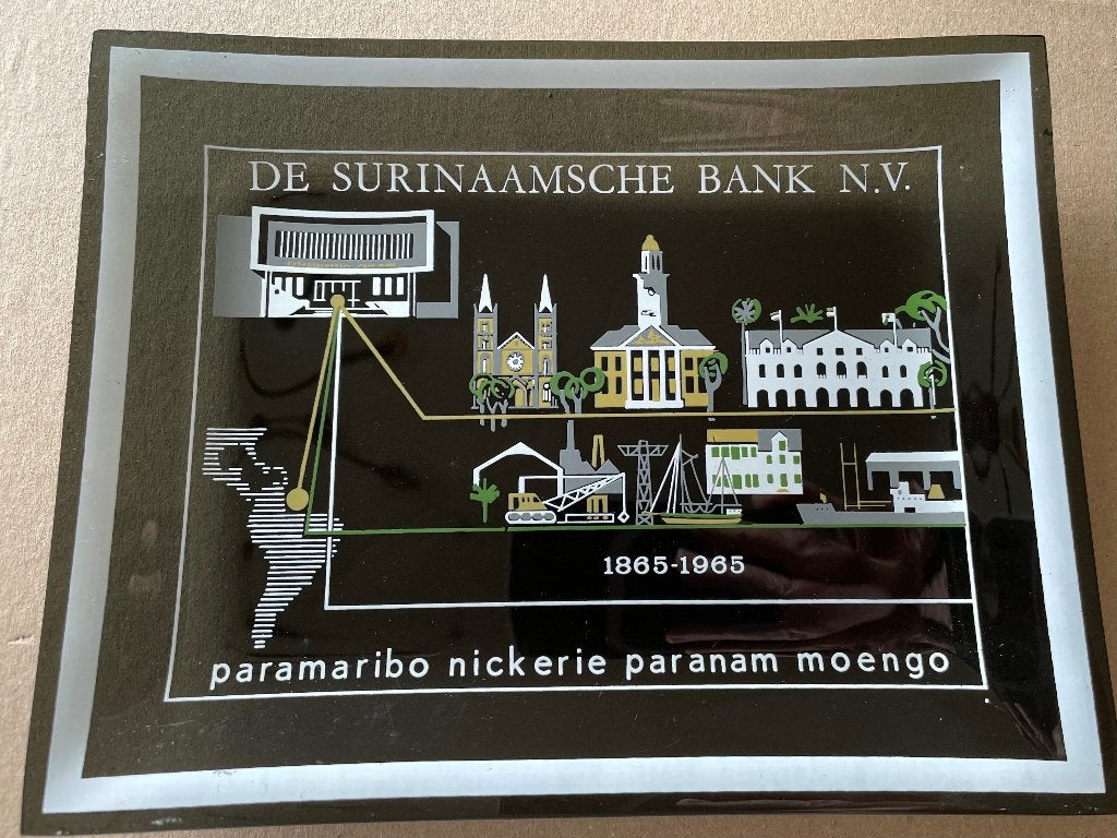 DSB De Surinaamsche Bank 100 jaar Glazen Schaal Bord Vintage, Antiek en Kunst, Ophalen of Verzenden