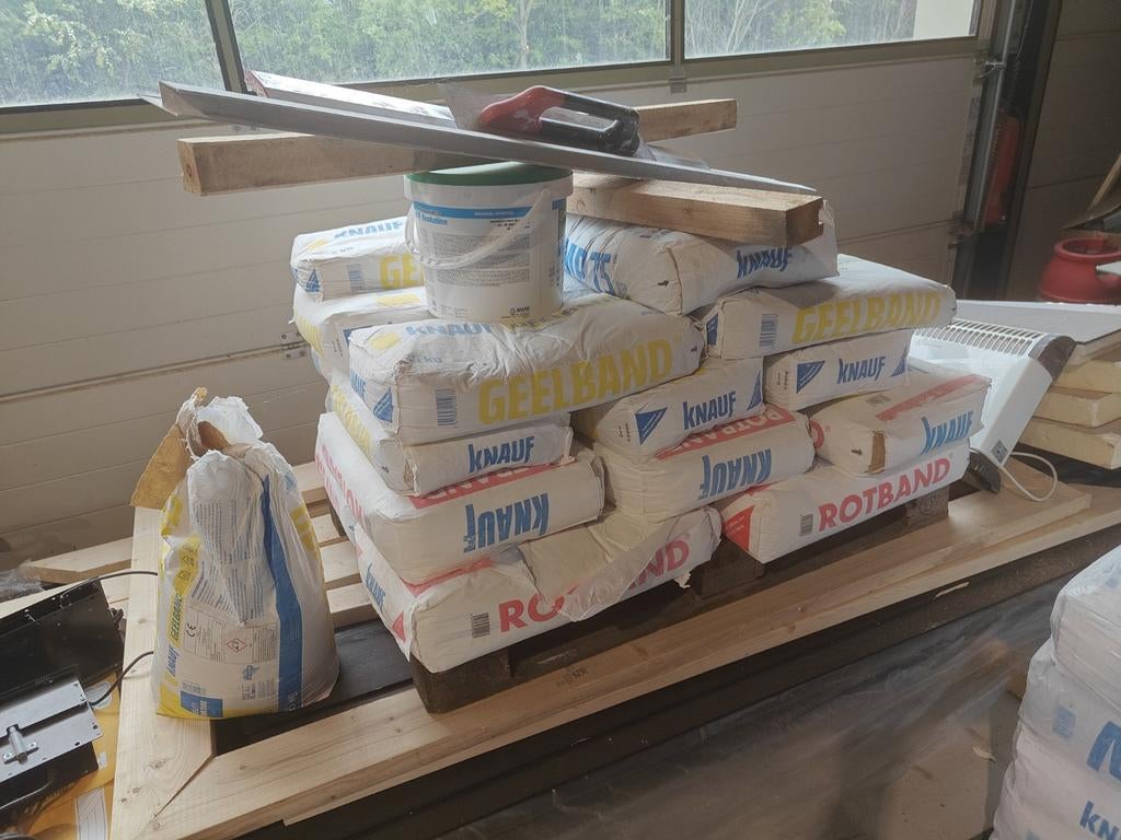 Knauf Rotband, Geelband, MP75, Fix & Finish - Stucmateriaal, Doe-het-zelf en Verbouw, Ophalen, Overige materialen, Overige typen