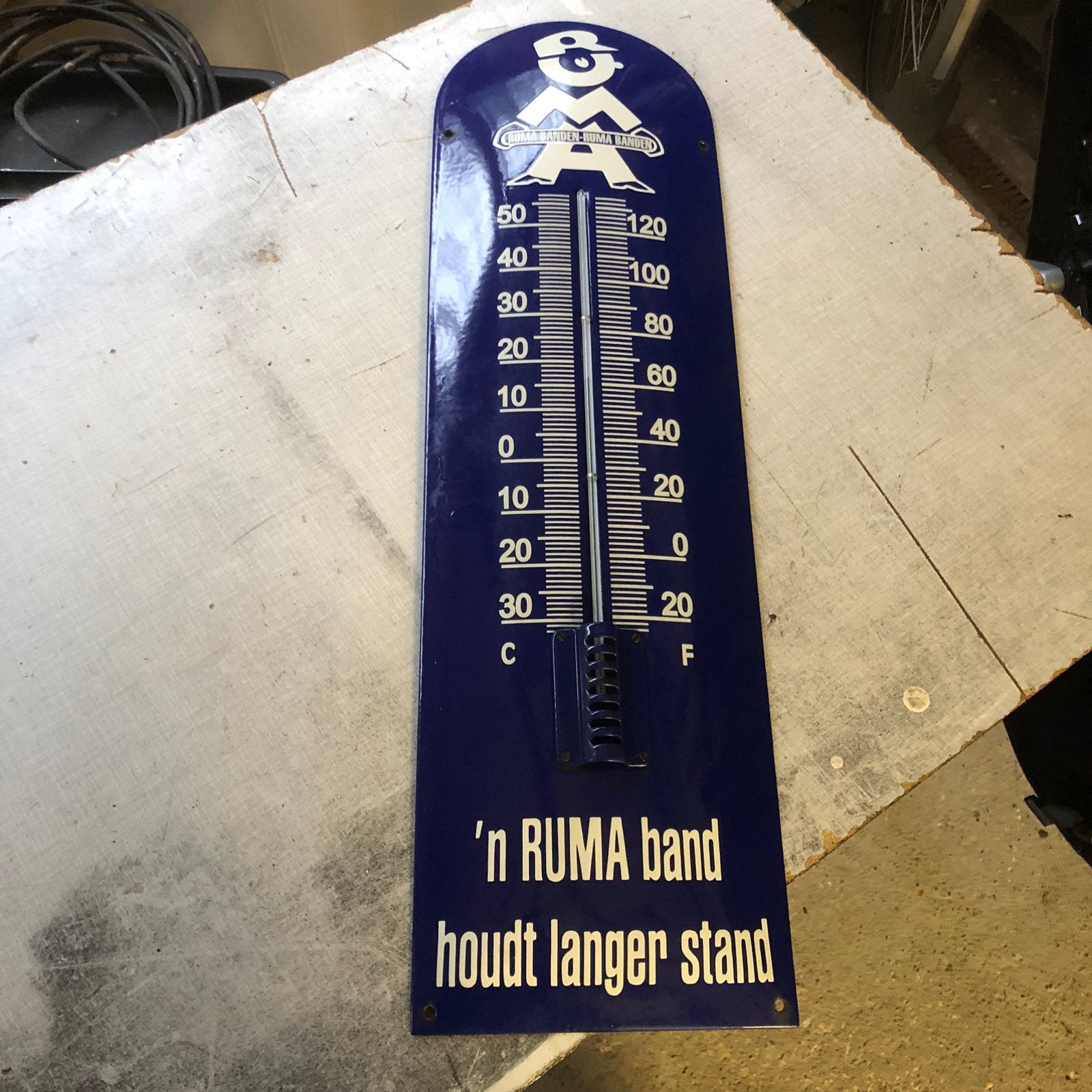 Fietsbanden thermometer emaille vintage, Ophalen of Verzenden, Gebruikt