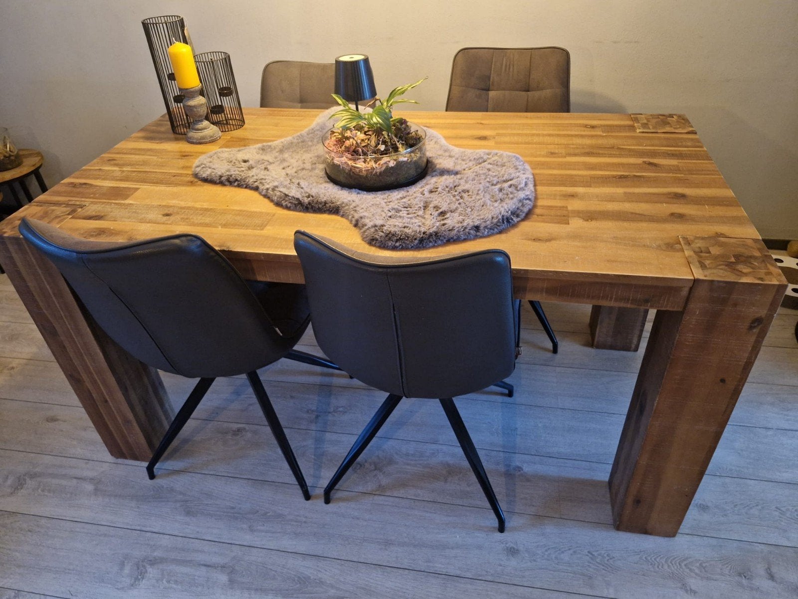 Eettafel met 4 stoelen - 160x85x78 cm, Gebruikt, 50 tot 100 cm, Modern industrieel, 150 tot 200 cm