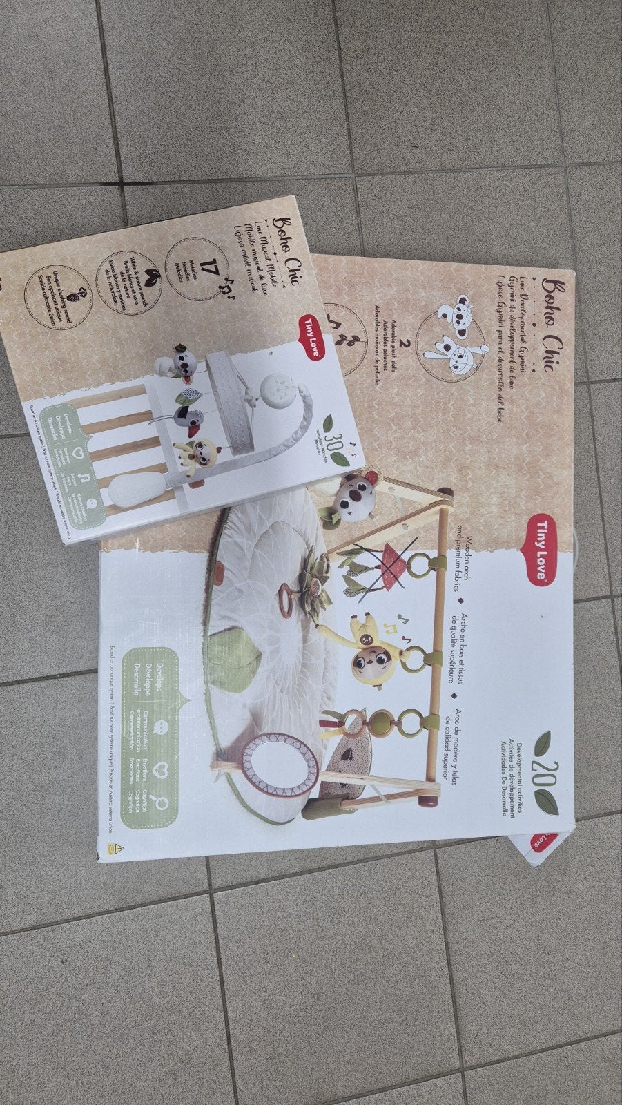 Babygym en uitgebreide muziekmobiel van Tiny love Boho, Ophalen, Zo goed als nieuw, 0 tot 6 maanden, Van hout
