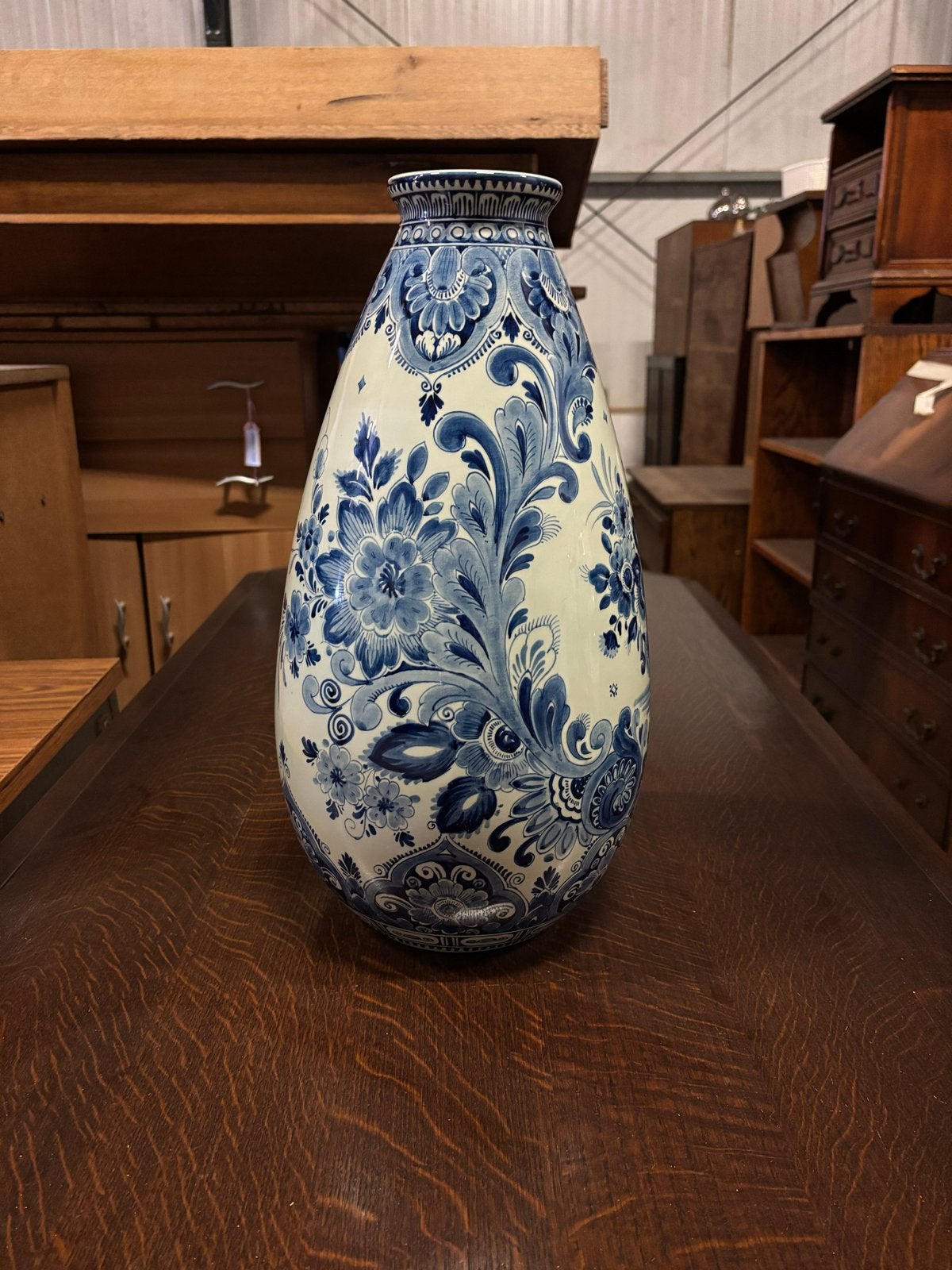 Grote handbeschilderde Royal Delft Delfts Blauwe vaas, Ophalen of Verzenden