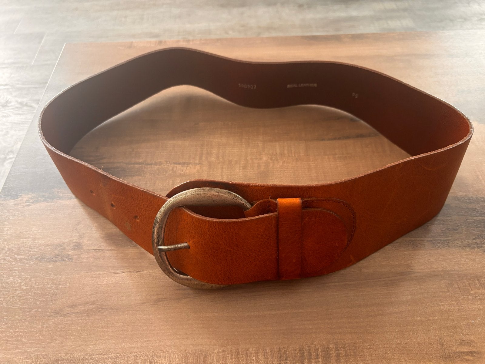 Brede leren tailleriem - Bruin - Maat 95, Echt leder, 90 tot 100 cm, Tailleriem, Ophalen of Verzenden