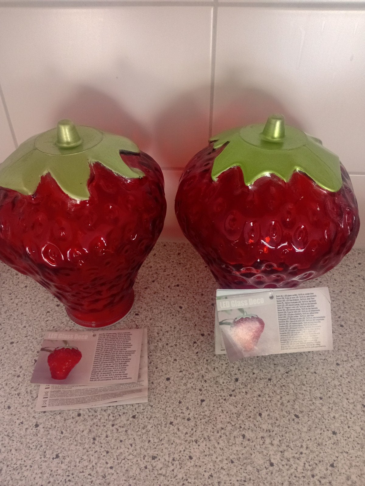 LED Glazen Aardbeien Decoratie (4 stuks), Ophalen of Verzenden, Nieuw, Rood, Glas