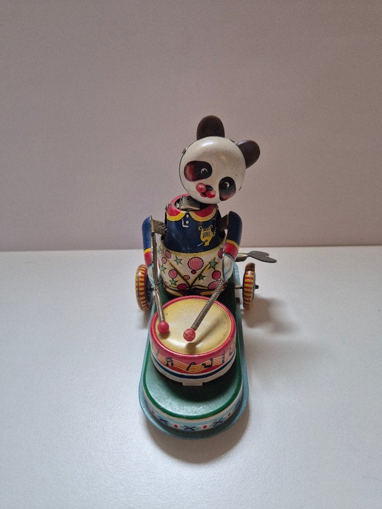 Vintage blikken panda speelgoed met trommel, Antiek en Kunst, Ophalen of Verzenden