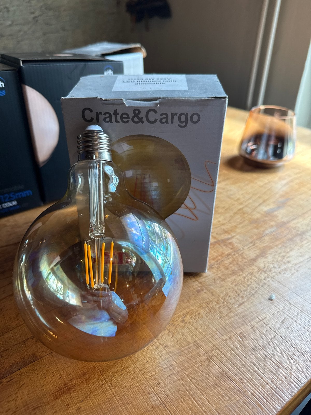 10x Crate&Cargo G125 6W LED filament lamp dimbaar, Huis en Inrichting, Led-lamp, Gebruikt, Dimbaar, Warm wit