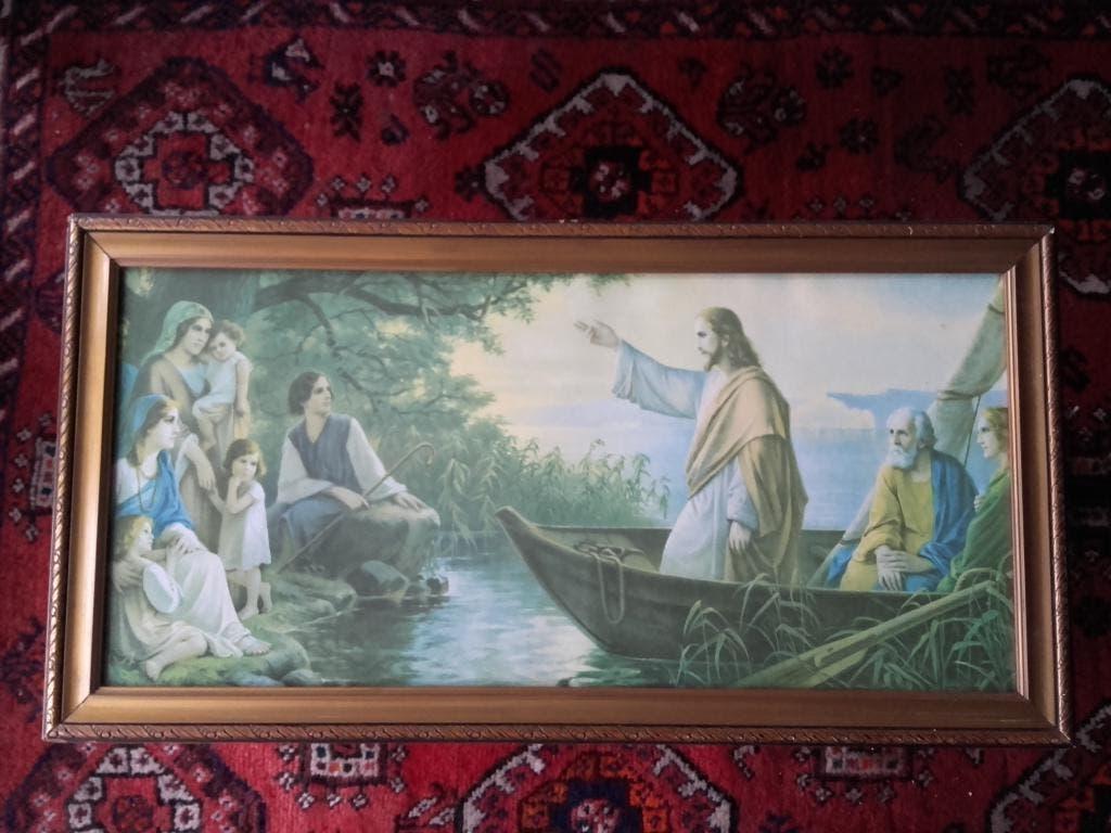 Mooie grote antieke ingelijste religieuze prent uit Italië., Ophalen