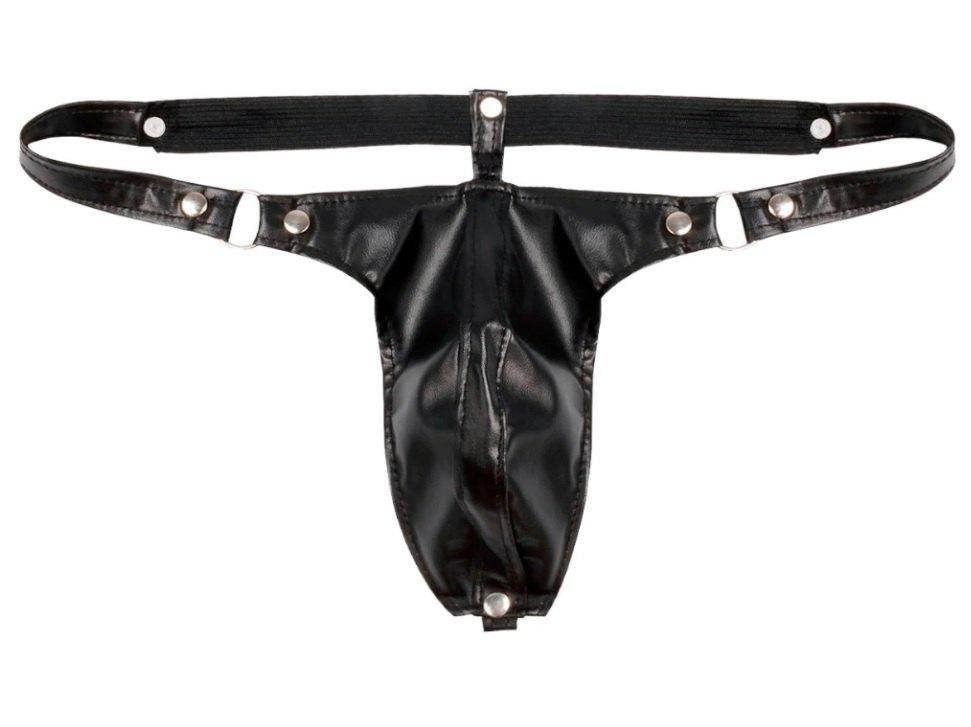 Zwarte leren heren g-string / string sexy leder leer M L XL, Verzenden, Zwart, Slip