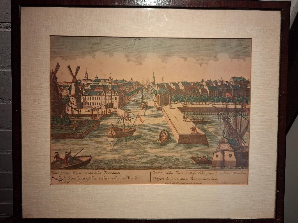 Optica-prent Rotterdam - Georg Balthasar Probst  rond 1770, Antiek en Kunst, Kunst | Etsen en Gravures, Handgekleurd, Stadsgezicht