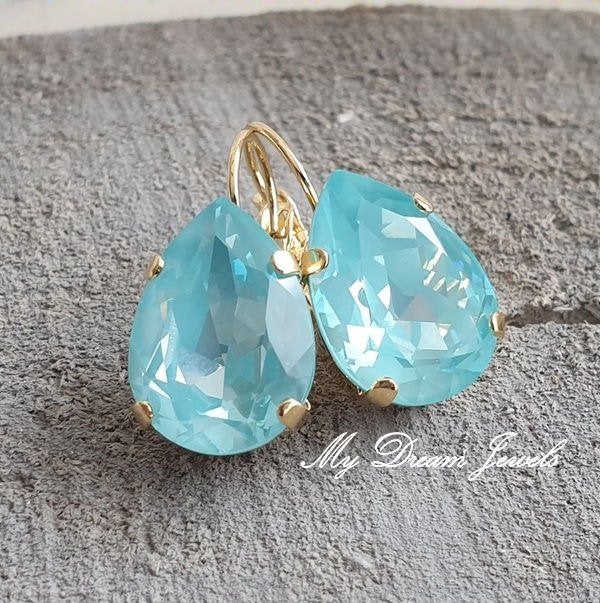 Oorbellen Sofia met Swarovski Druppel "Cr Paradise Blue ", Met kristal, Overige materialen, Hangers, Nieuw