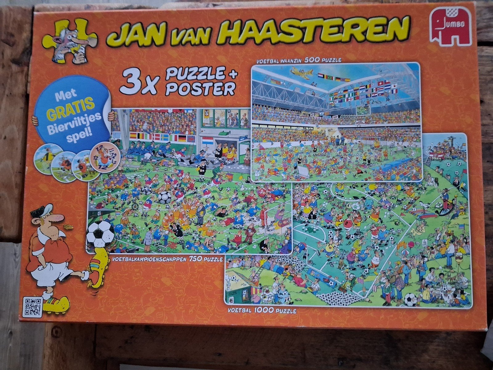 3 Wk voetbal puzzels Jan van Haasteren, Ophalen of Verzenden, 500 t/m 1500 stukjes, Zo goed als nieuw