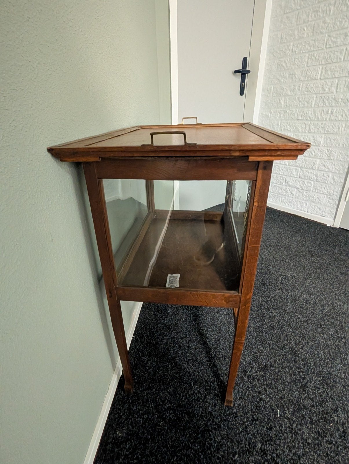 Antiek Eikenhouten Theekastje met Sterrenpatroon Glas, Ophalen