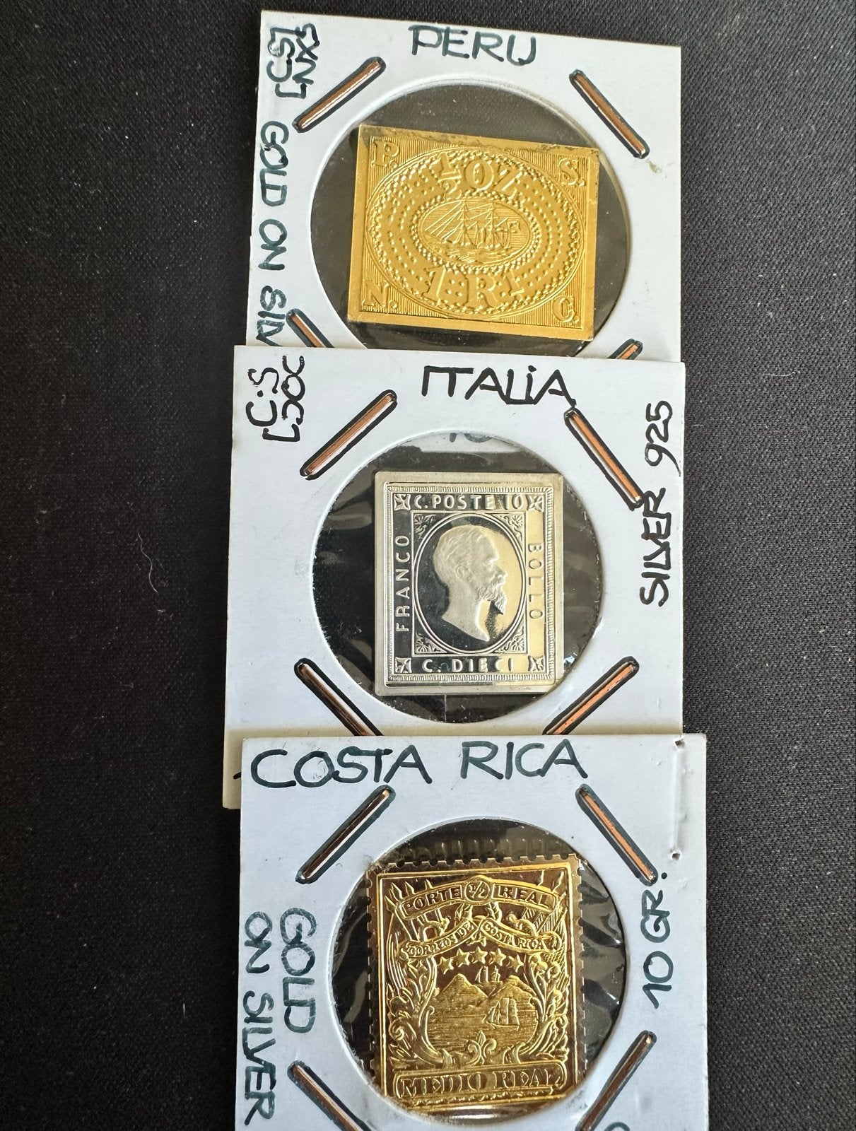 3x Zilveren Postzegel Replica - Franklin Mint, Ophalen of Verzenden, Gestempeld