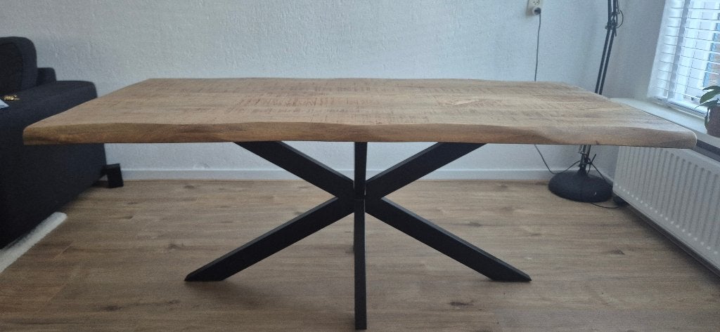 Eettafel 180x90 cm mangohout, Gebruikt, 50 tot 100 cm, 150 tot 200 cm, Vier personen