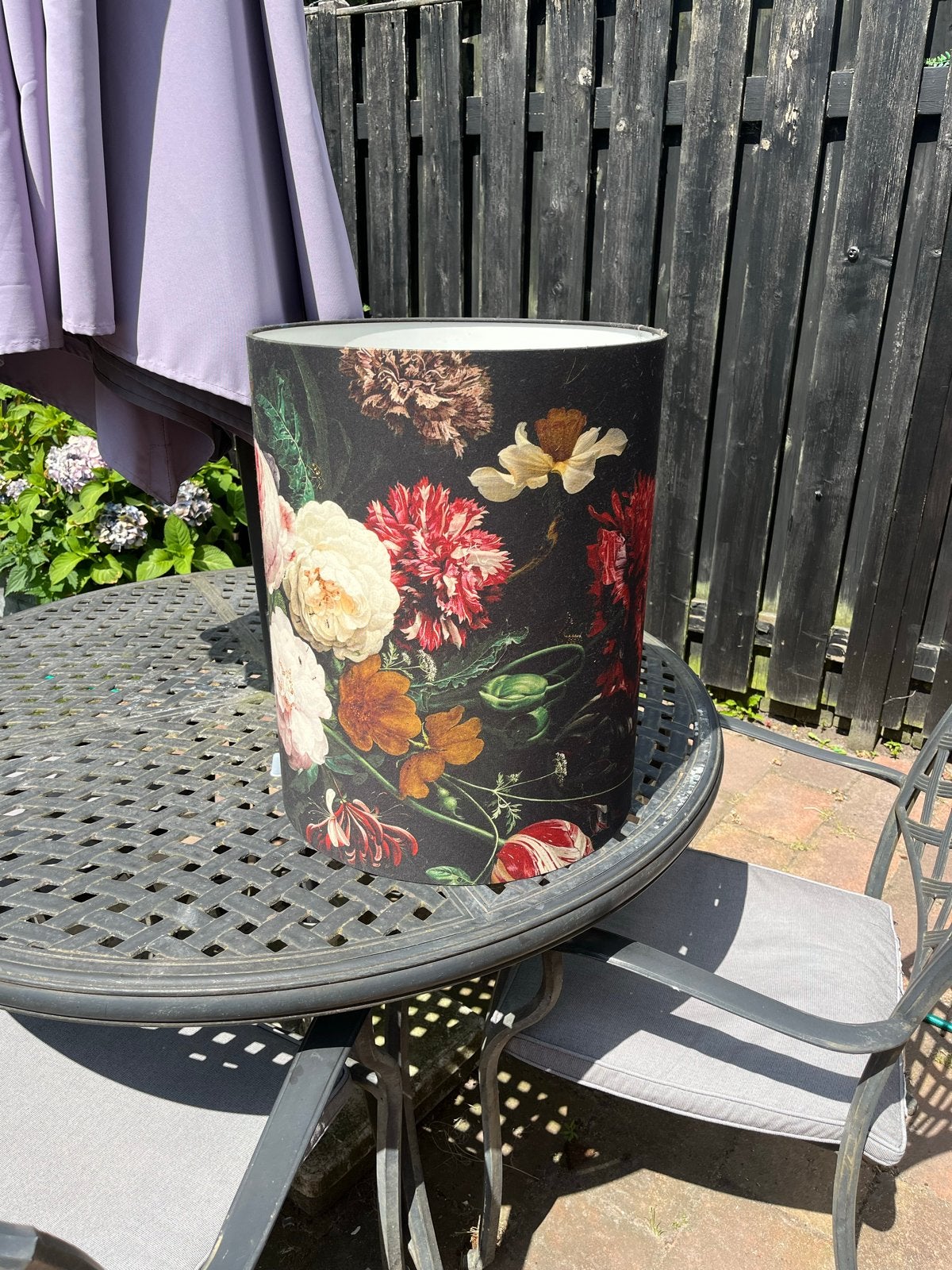 Bloemenprint Lampenkap - Zwart met kleurrijke bloemen, Ophalen, Rond, Zo goed als nieuw, Textiel