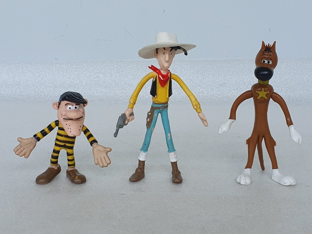 Lot van 3 bendables Lucky Luke (Dargaud, 1984), Ophalen of Verzenden, Overige figuren, Gebruikt, Beeldje of Figuurtje