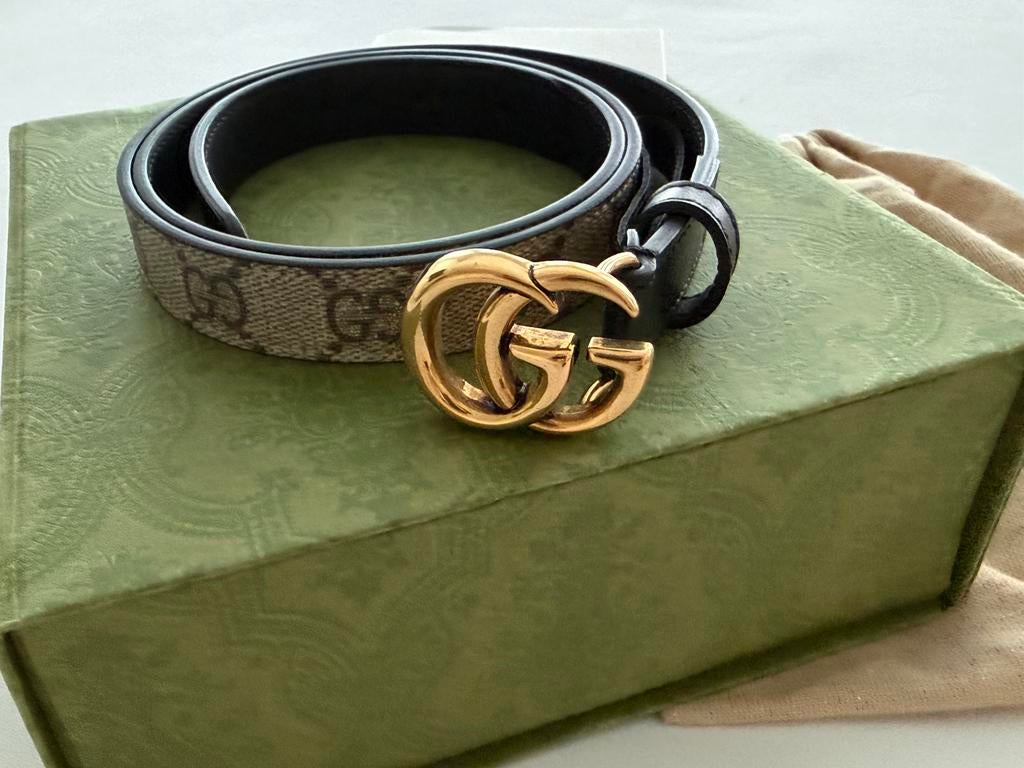 Gucci GG Marmont Thin Belt Beige Black maat 85, Kleding | Dames, Minder dan 3 cm, 80 tot 90 cm, Nieuw, Ophalen of Verzenden