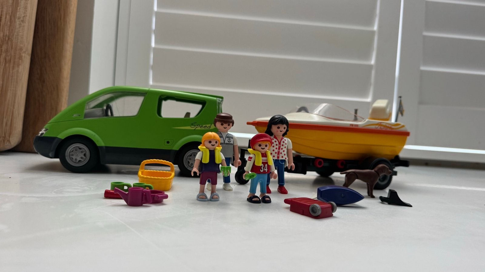Playmobil 4144 - Groene Gezinsauto met Speedboot & Trailer, Gebruikt, Complete set, Voertuig, Family fun