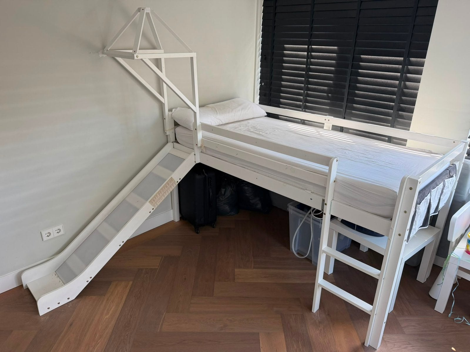 Hoogslaper met glijbaan, Ophalen, Eenpersoons, Zo goed als nieuw, 90 cm