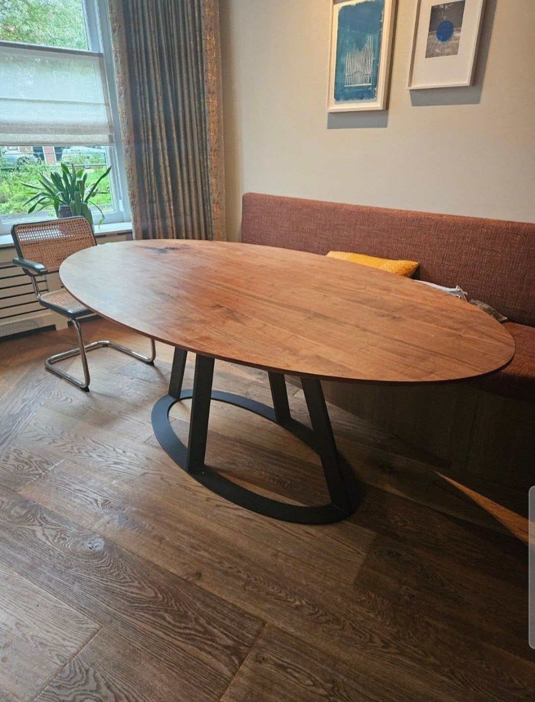 Notenhouten ovale eettafel 200x110, Ophalen, Gebruikt, 100 tot 150 cm, 200 cm of meer