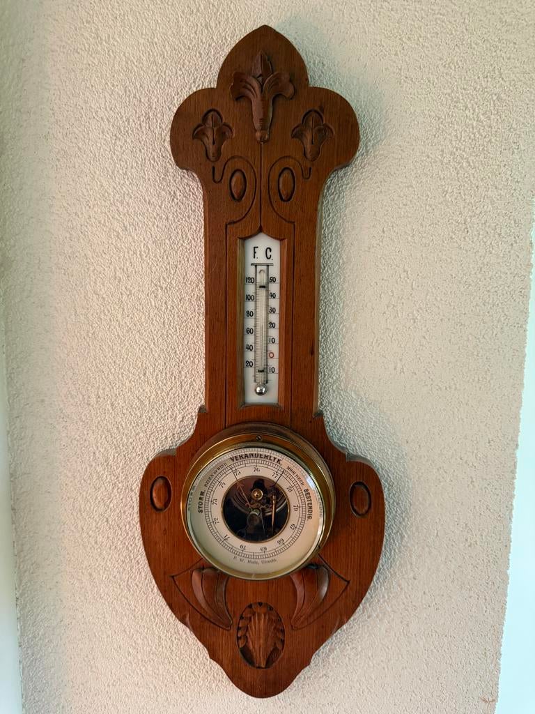 Vintage Barometer met Thermometer - P.W. Hiele, Utrecht, Ophalen, Gebruikt, Barometer
