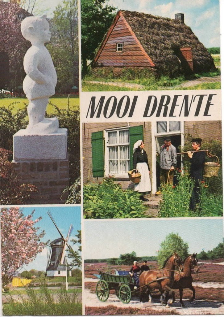 Ansichtkaart Drenthe, 5-luik, Bartje, molen, huifkar, Ophalen of Verzenden, 1980 tot heden, Gelopen, Drenthe
