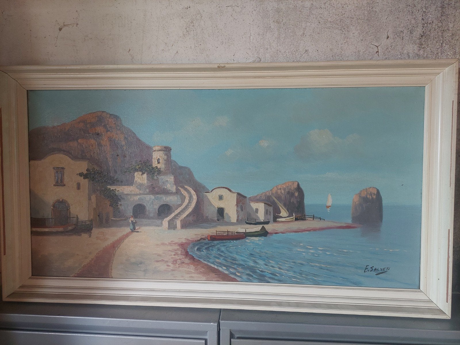 Schilderij E. Salveta - Maritiem / Dorpsgezicht, Ophalen