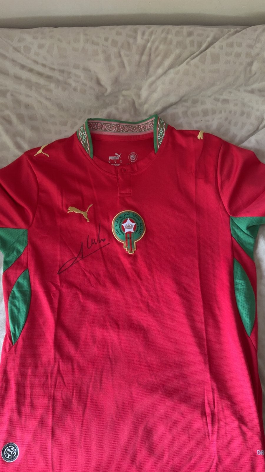 Amine Harit Gesigneerd Marokko voetbalshirt - Puma, Zo goed als nieuw, Voetbal, Rood, Verzenden