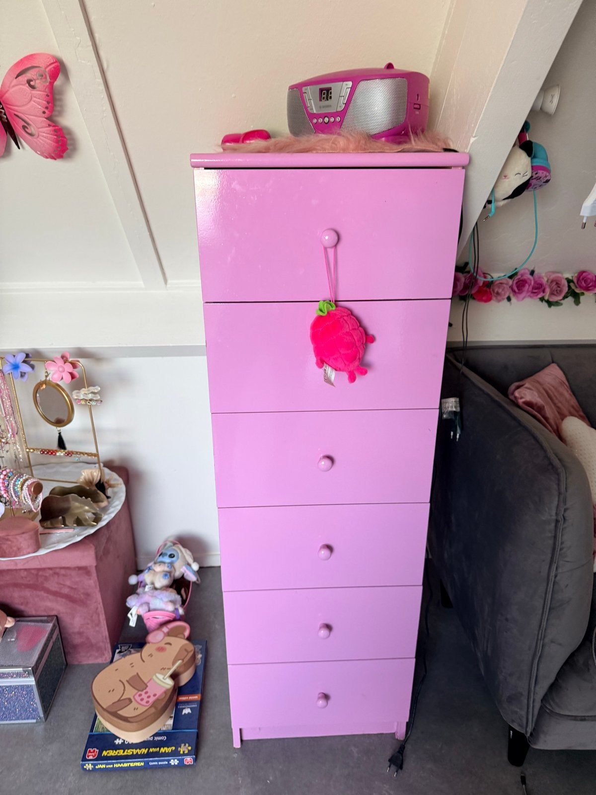 Roze ladekast met 5 laden - Ideaal voor kinderkamer, Gebruikt, 5 laden of meer, 150 tot 200 cm, 25 tot 50 cm