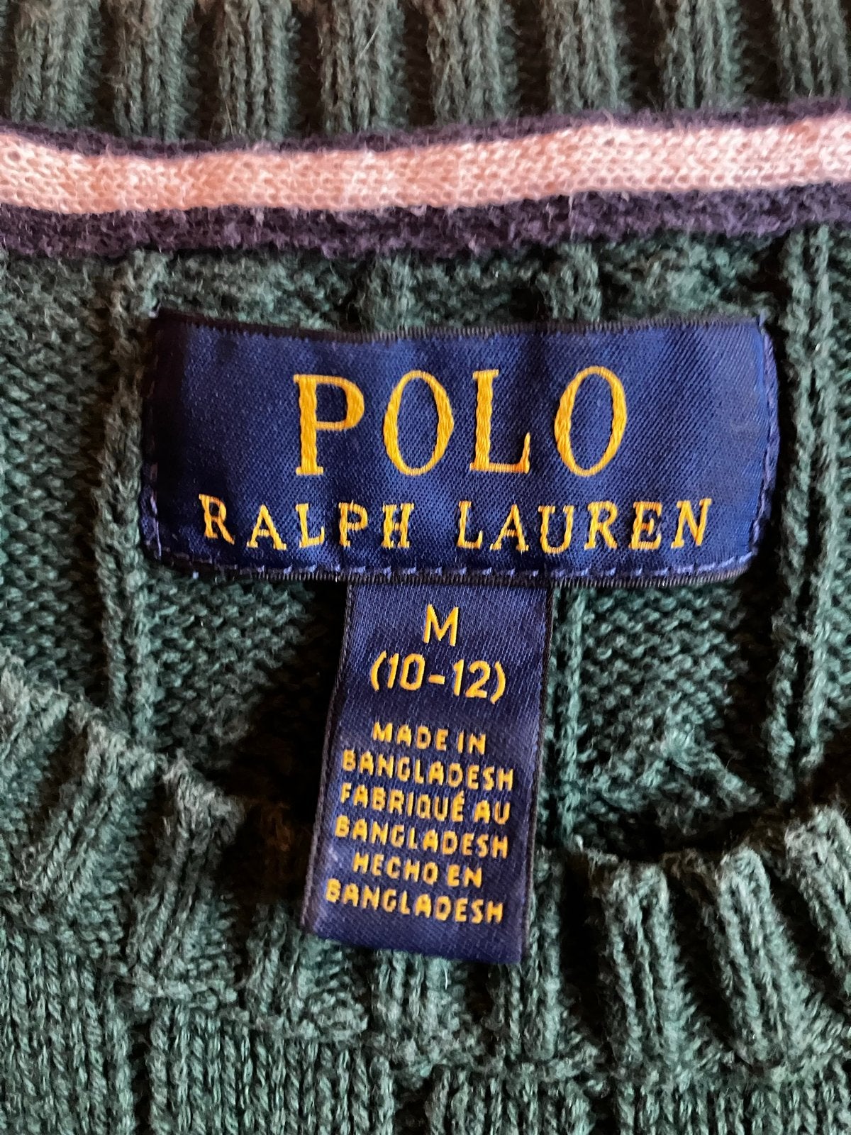 Polo Ralph Lauren Groene Kabeltrui - Maat M (10-12 jaar), Ophalen of Verzenden, Zo goed als nieuw, Jongen of Meisje, Trui of Vest