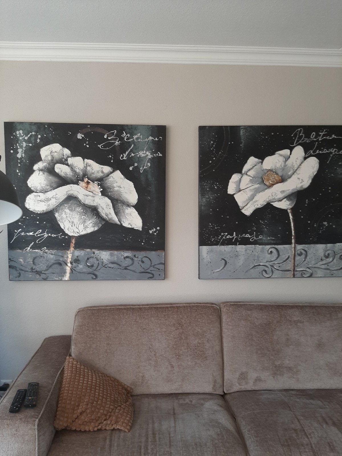 2 mooie grote schilderijen ieders 1 meter x 1 meter samen 25, Ophalen, Zo goed als nieuw, 100 tot 125 cm, Schilderij