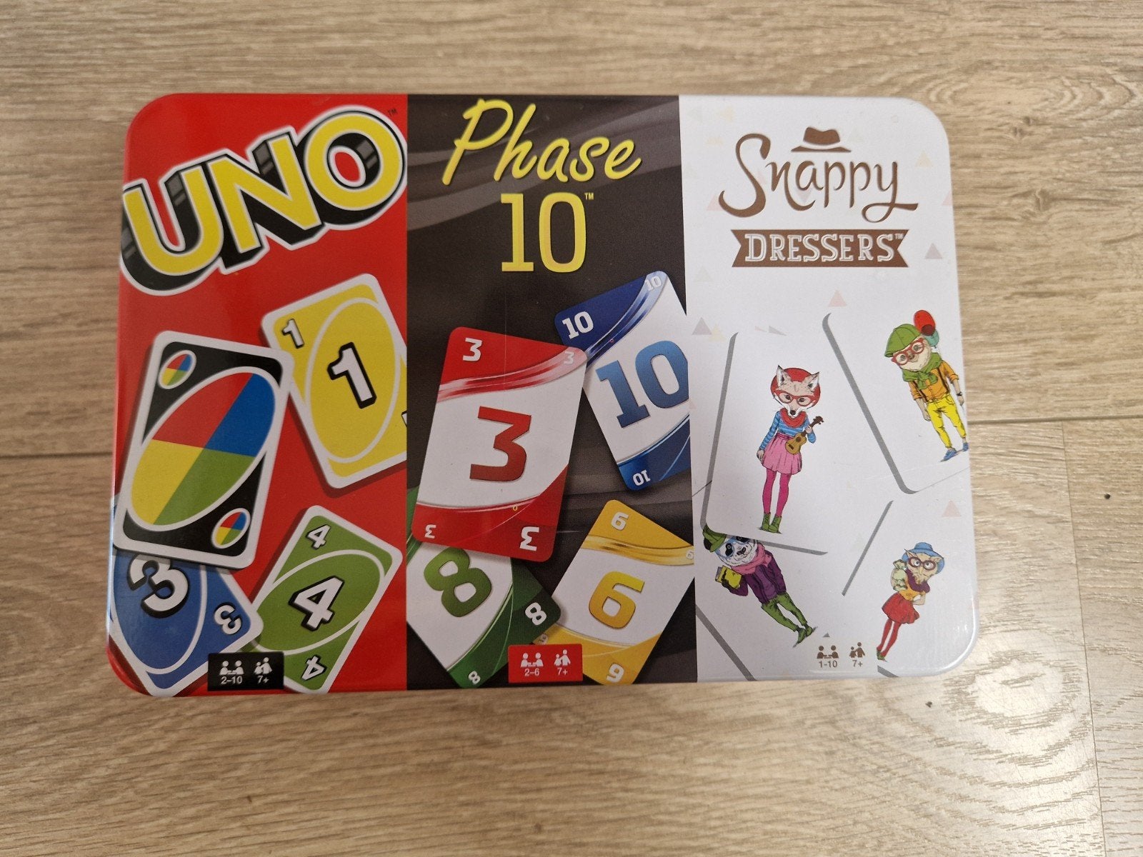 3 spellen in 1 blik; Uno, Phase en Snappy, Vijf spelers of meer, Ophalen of Verzenden, Zo goed als nieuw