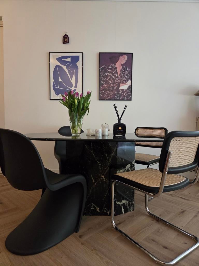Vintage zwarte carrera marmeren tafel, Huis en Inrichting, Tafels | Eettafels, Ophalen of Verzenden, Rechthoekig, 50 tot 100 cm
