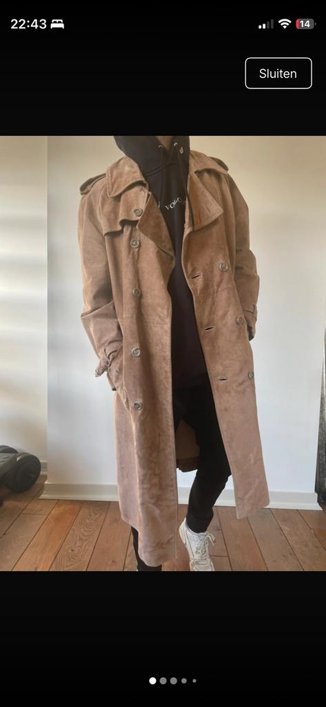 100% echt leren suede trenchcoat, Ophalen of Verzenden, Zo goed als nieuw, Maat 38/40 (M), Beige