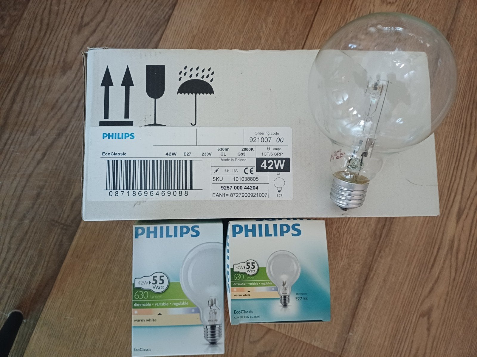 9x Philips globe halogeenlamp 95mm. E27 fitting, Philips, Nieuw, Halogeenlamp, E27 (groot)