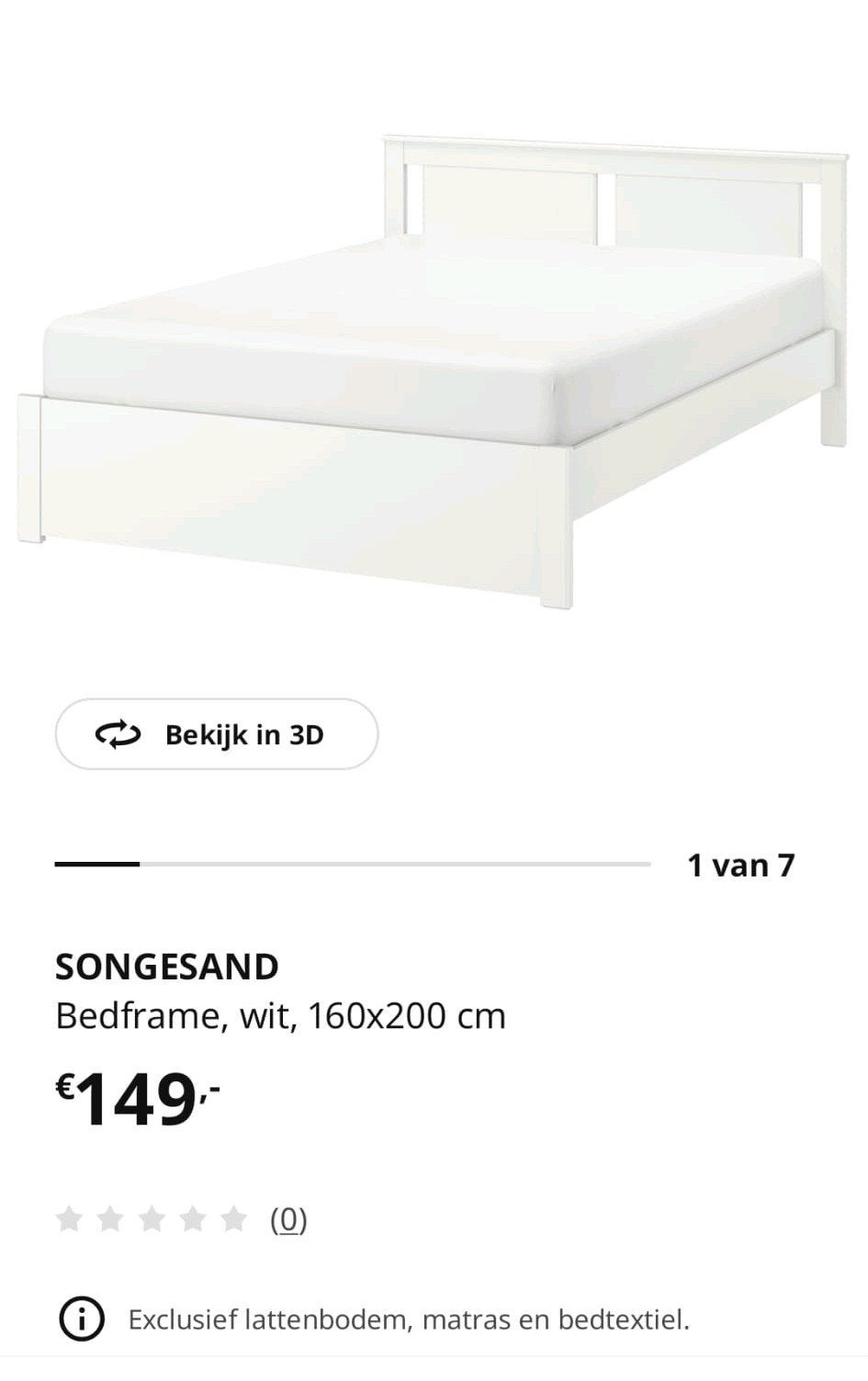 wit IKEA SONGESAND bedframe 160x200 cm. Zonder bedbodems, Ophalen, Wit, Tweepersoons, Zo goed als nieuw
