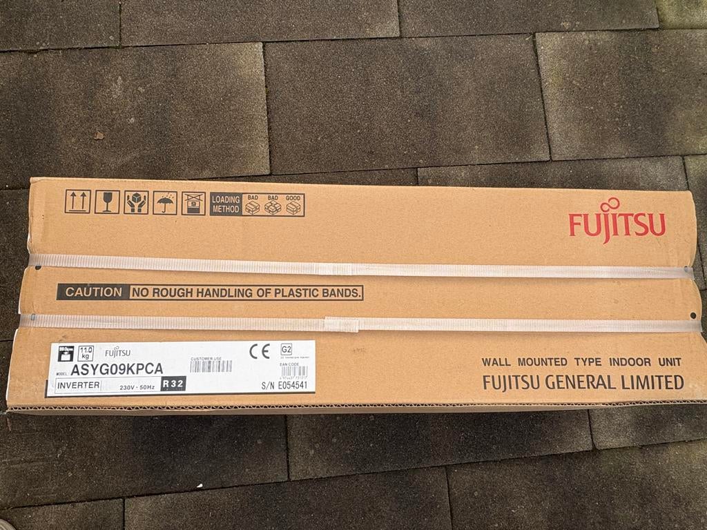 Fujitsu Airco: Binnen- en Buitenunit (Nieuw in doos), Witgoed en Apparatuur, Airco's, Ophalen, Minder dan 60 m³, Nieuw, Energieklasse A of zuiniger