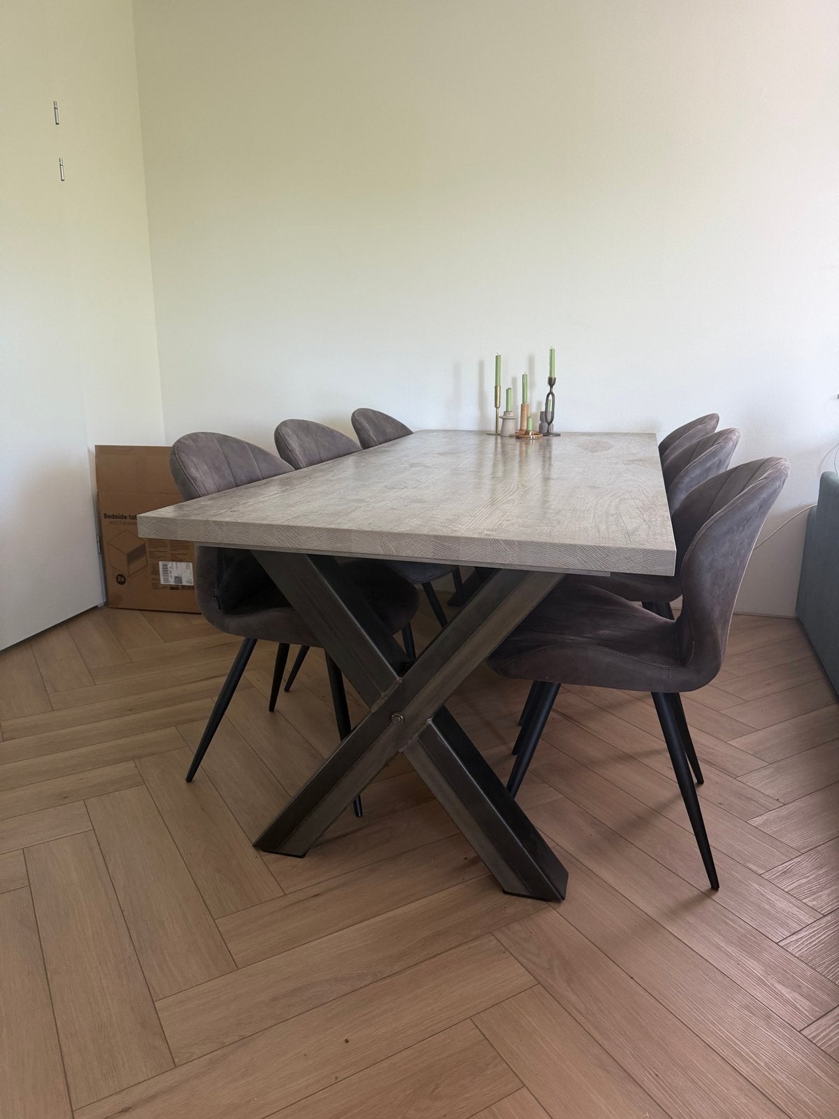 Eettafel met X-poten, in hele goede staat!, Ophalen, 50 tot 100 cm, Zo goed als nieuw, Vijf personen of meer