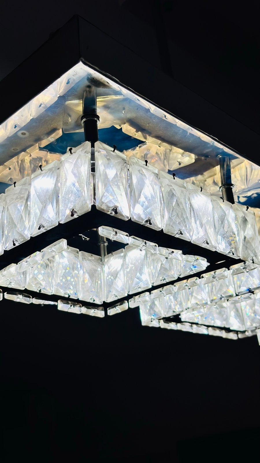 Moderne kristallen hanglamp - Drie kleuren, Ophalen, Gebruikt, 50 tot 100 cm, Glas