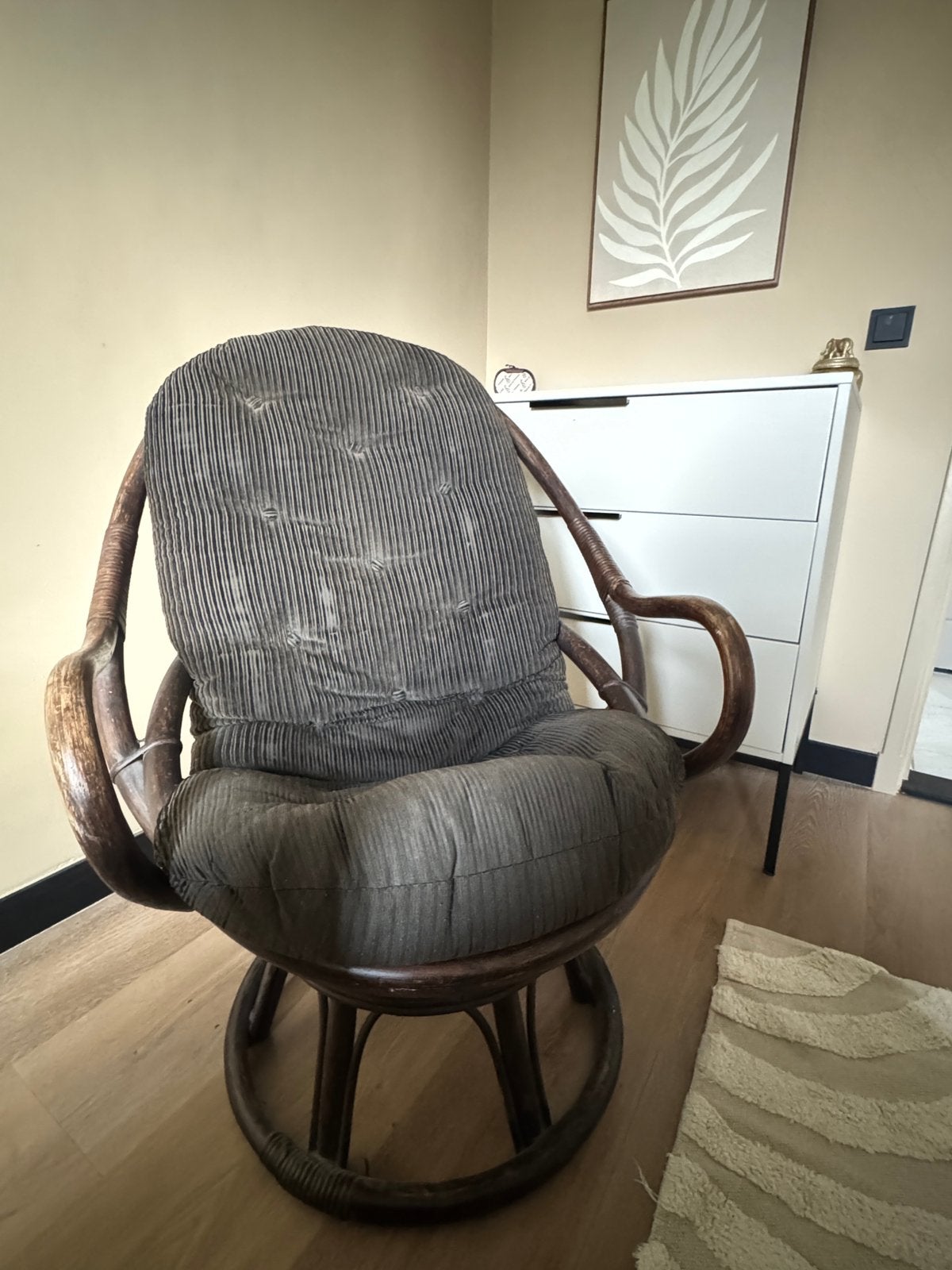 Vintage rotan draaistoel, Ophalen, Gebruikt, Minder dan 75 cm, Riet of Rotan