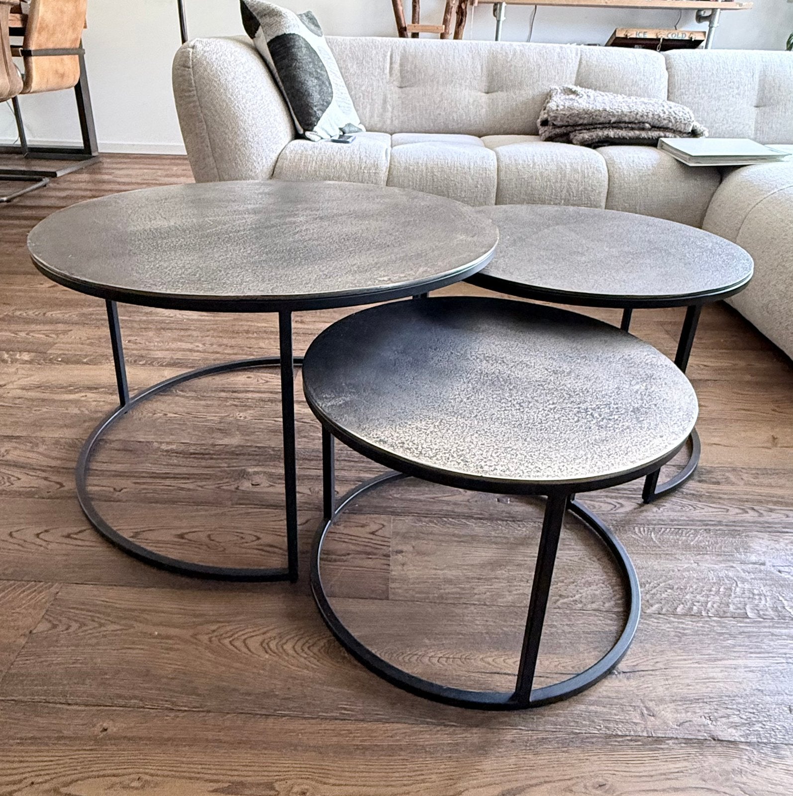 Shima salontafel set van 3 – tin/metaal – zeer nette staat, Ophalen, 50 tot 100 cm, Rond, 50 tot 100 cm