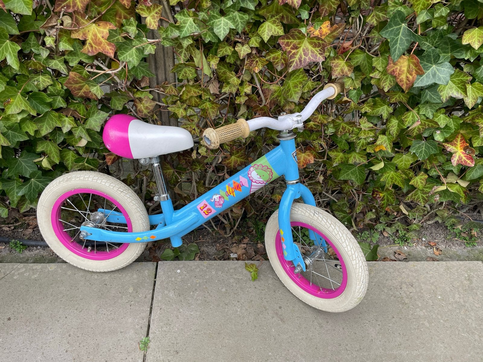 Alpina Loopfietsje 12,5 inch blauw met roze velgen, Ophalen of Verzenden, Gebruikt, Minder dan 16 inch
