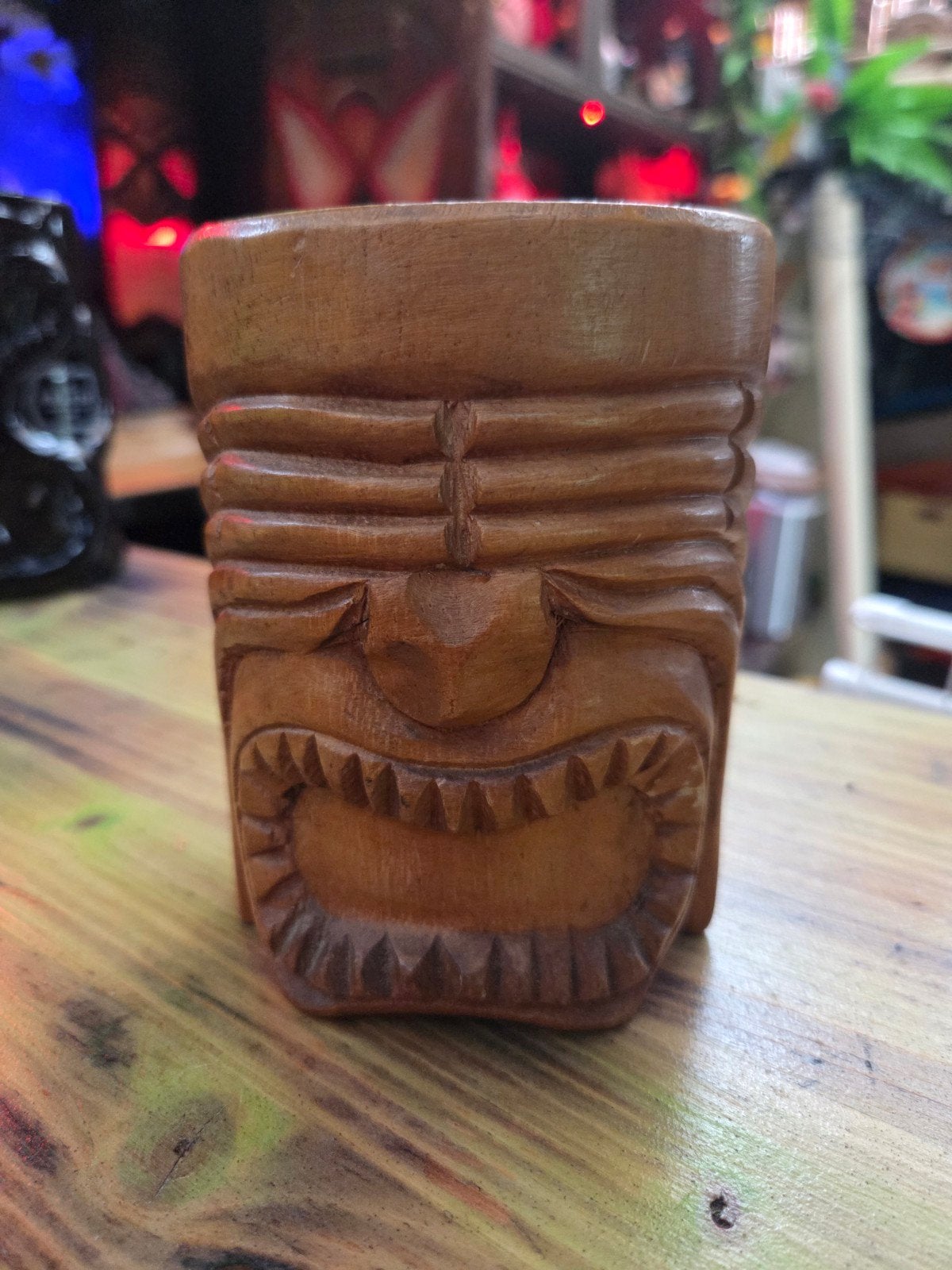 vintage houten tiki beker, tiki mok, Ophalen of Verzenden, Gebruikt, Overige typen