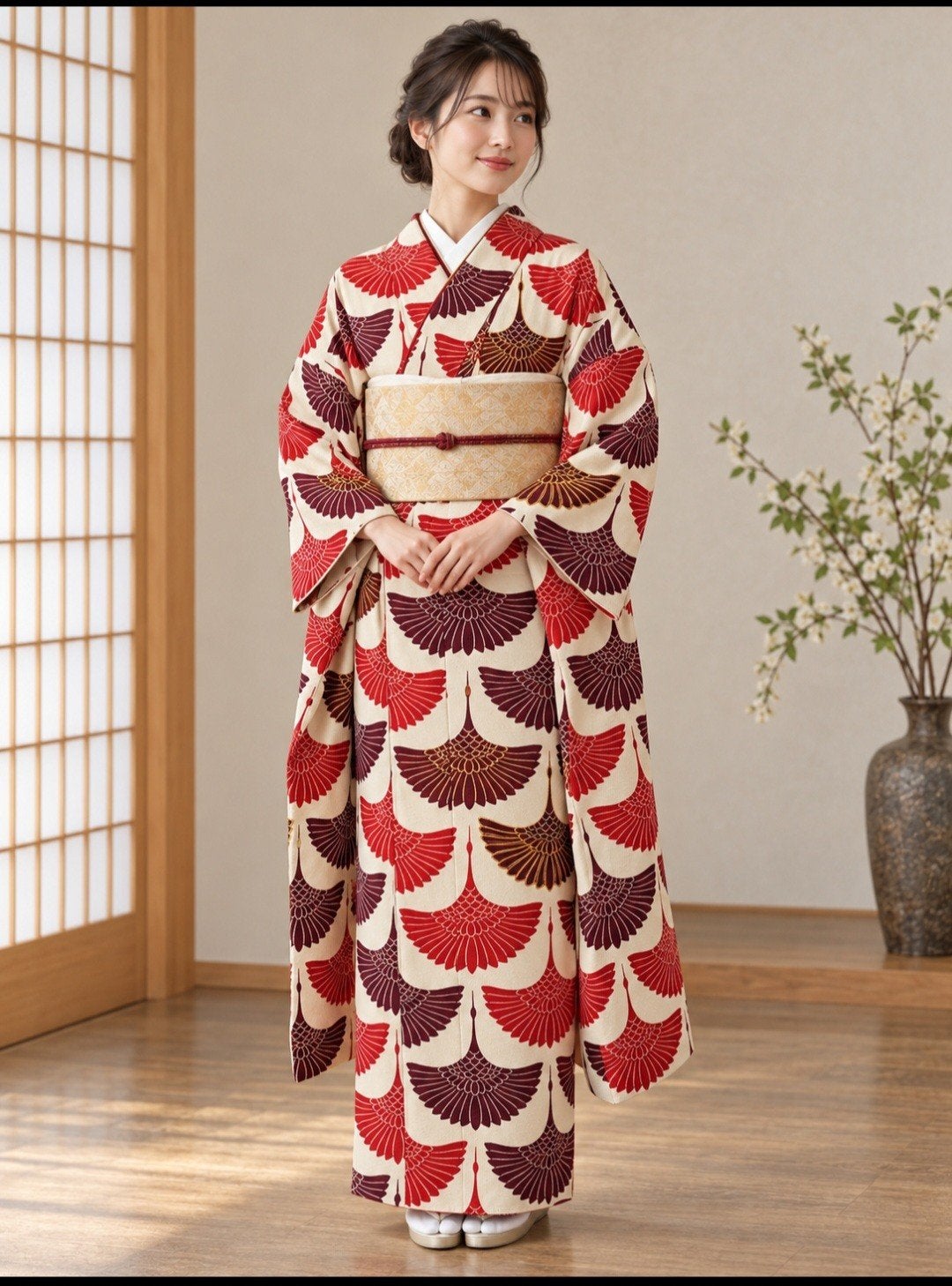 Zeer vintage Japanse kimono / furisode stijl – kraanvogels –, Ophalen of Verzenden, Overige typen