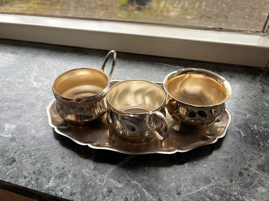 Antieke verzilverd setje, Antiek en Kunst, Antiek | Goud en Zilver, Ophalen
